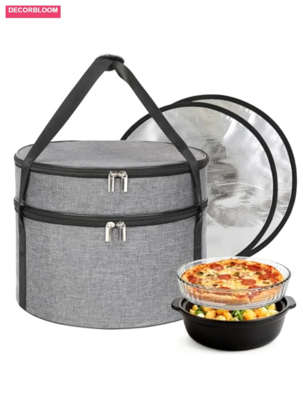 Insulated Casserole Carrier Round Pie Holder with Metal Support 2 Tiers